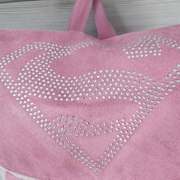 Supergirl Pink Faux Suede Backpack W/ Rhinestone Logo Furry Trim Bling Superhero - Picture 4 of 16